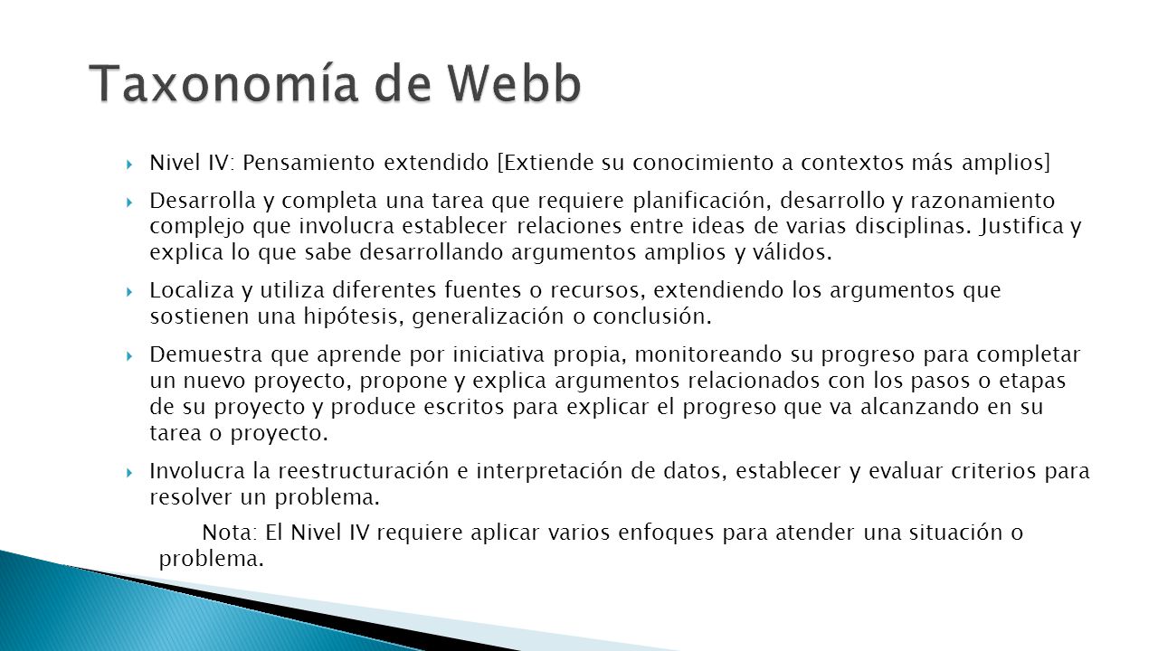 Taxonomía de Webb Nivel IV: Pensamiento extendido [Extiende su conocimiento a contextos más amplios]