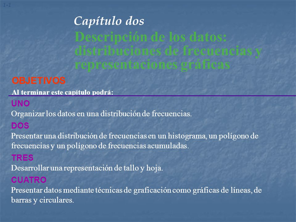 1-1 Capítulo dos. Descripción de los datos: distribuciones de frecuencias y representaciones gráficas.