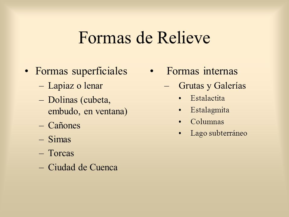 Formas de Relieve Formas superficiales Formas internas Lapiaz o lenar