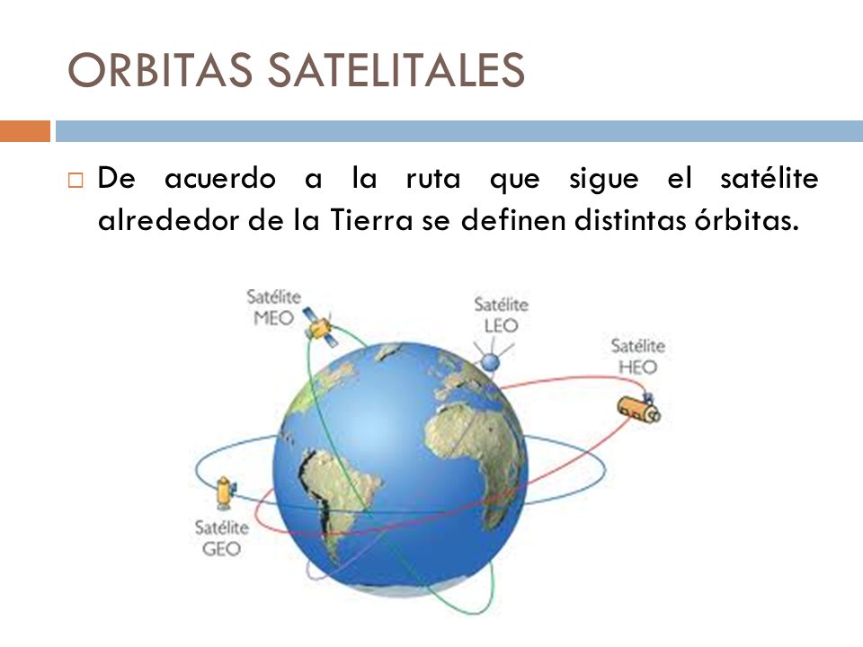 ORBITAS SATELITALES De acuerdo a la ruta que sigue el satélite alrededor de la Tierra se definen distintas órbitas.