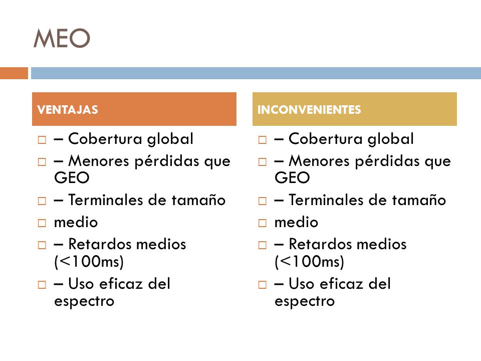 MEO – Cobertura global – Menores pérdidas que GEO