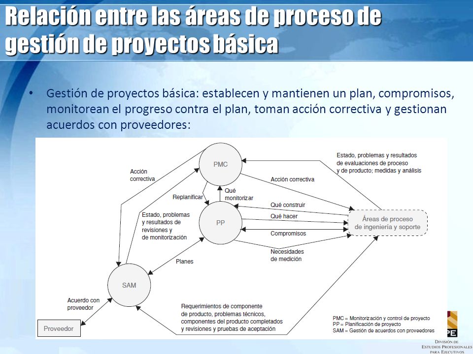 Relación entre las áreas de proceso de gestión de proyectos básica