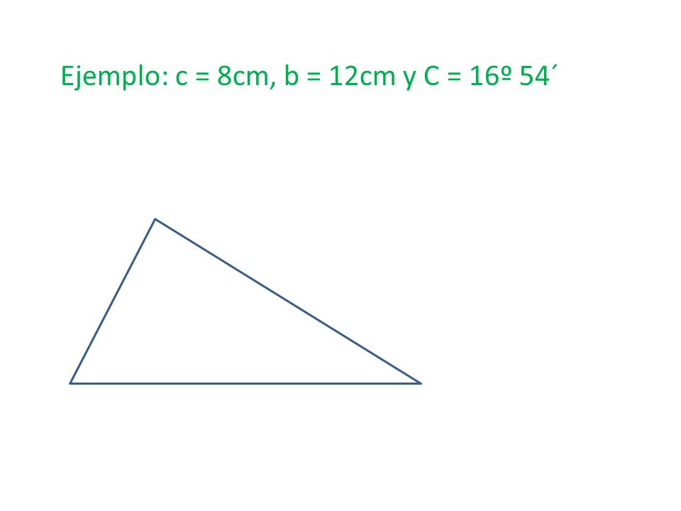 Ejemplo: c = 8cm, b = 12cm y C = 16º 54´