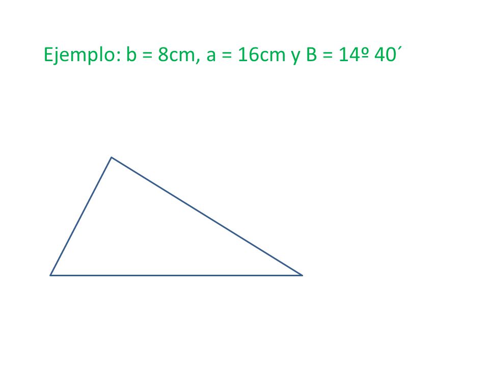 Ejemplo: b = 8cm, a = 16cm y B = 14º 40´