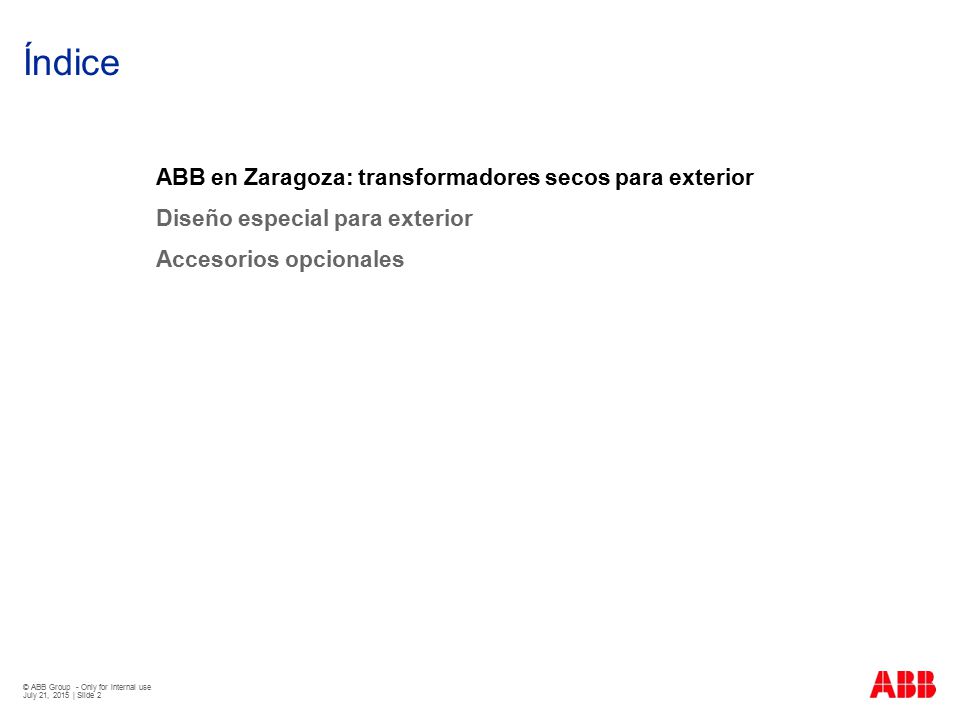 Índice ABB en Zaragoza: transformadores secos para exterior