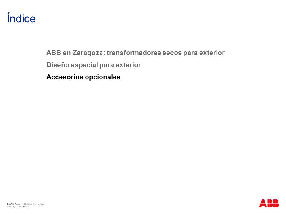 Índice ABB en Zaragoza: transformadores secos para exterior