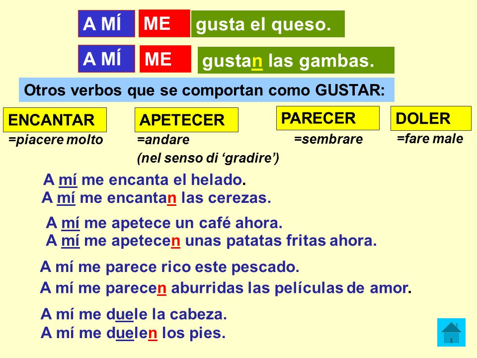 A MÍ ME gusta el queso. A MÍ ME gustan las gambas.
