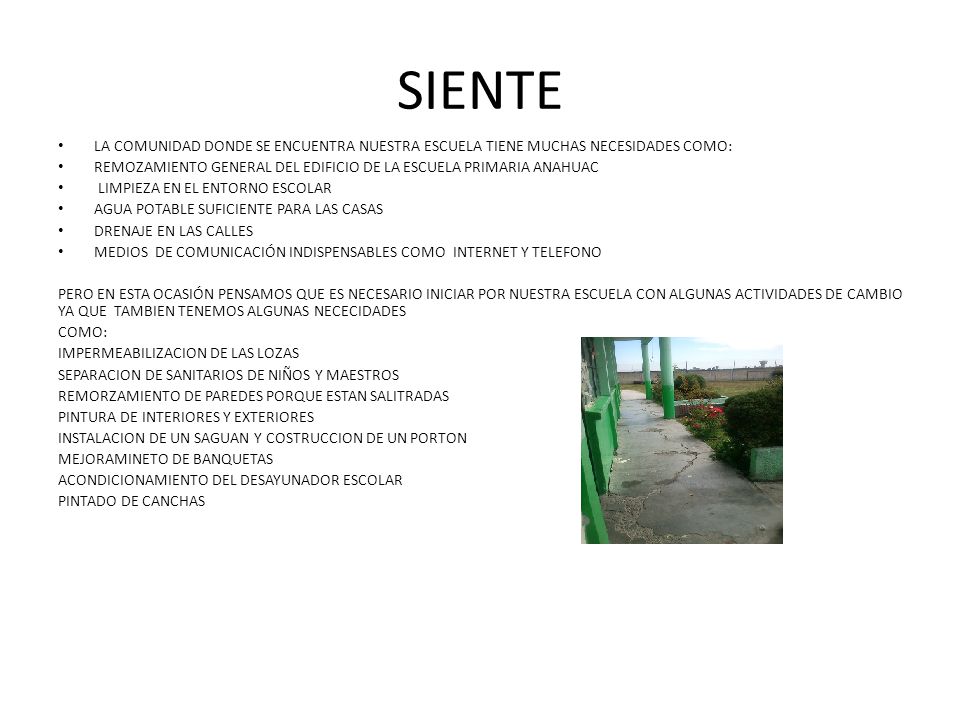 SIENTE LA COMUNIDAD DONDE SE ENCUENTRA NUESTRA ESCUELA TIENE MUCHAS NECESIDADES COMO: