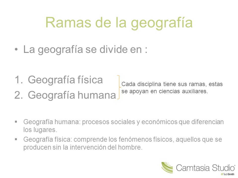 Ramas de la geografía La geografía se divide en : Geografía física
