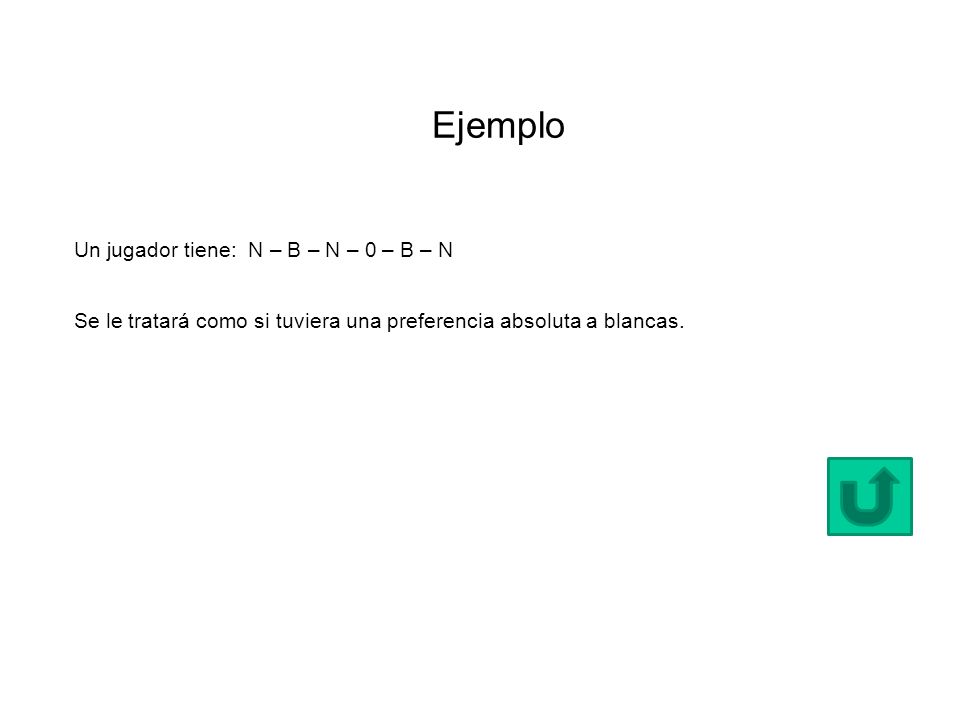 Ejemplo Un jugador tiene: N – B – N – 0 – B – N