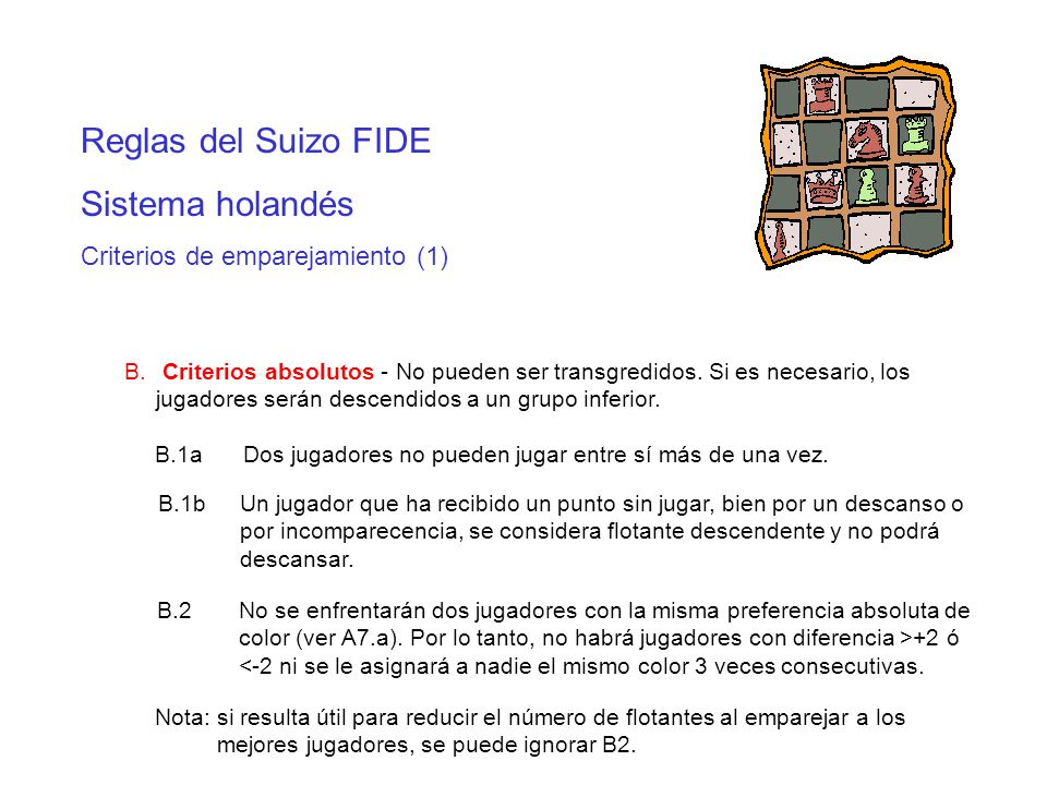 Reglas del Suizo FIDE Sistema holandés Criterios de emparejamiento (1)