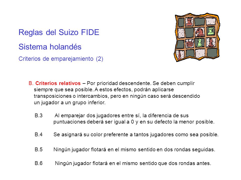 Reglas del Suizo FIDE Sistema holandés Criterios de emparejamiento (2)