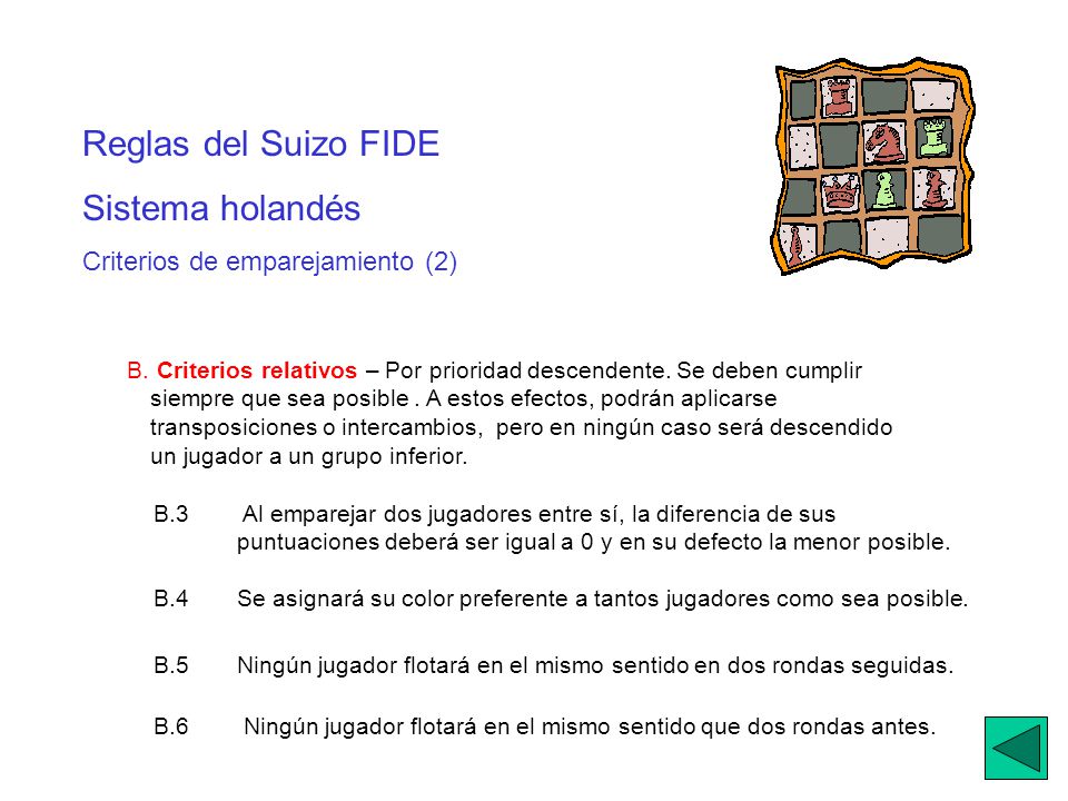 Reglas del Suizo FIDE Sistema holandés Criterios de emparejamiento (2)