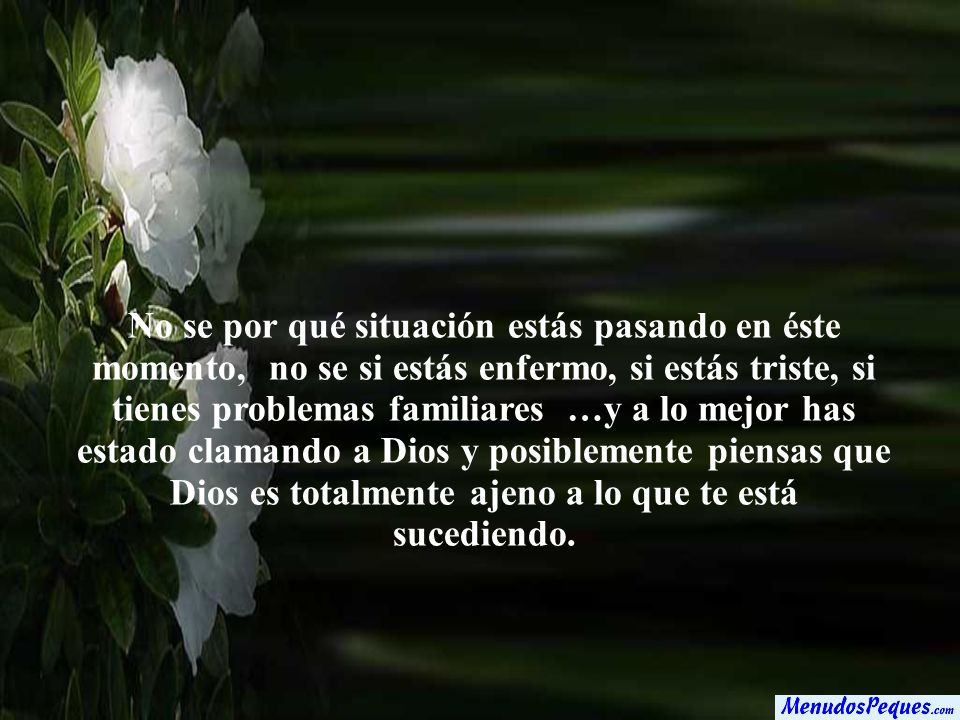 No se por qué situación estás pasando en éste momento, no se si estás enfermo, si estás triste, si tienes problemas familiares …y a lo mejor has estado clamando a Dios y posiblemente piensas que Dios es totalmente ajeno a lo que te está sucediendo.