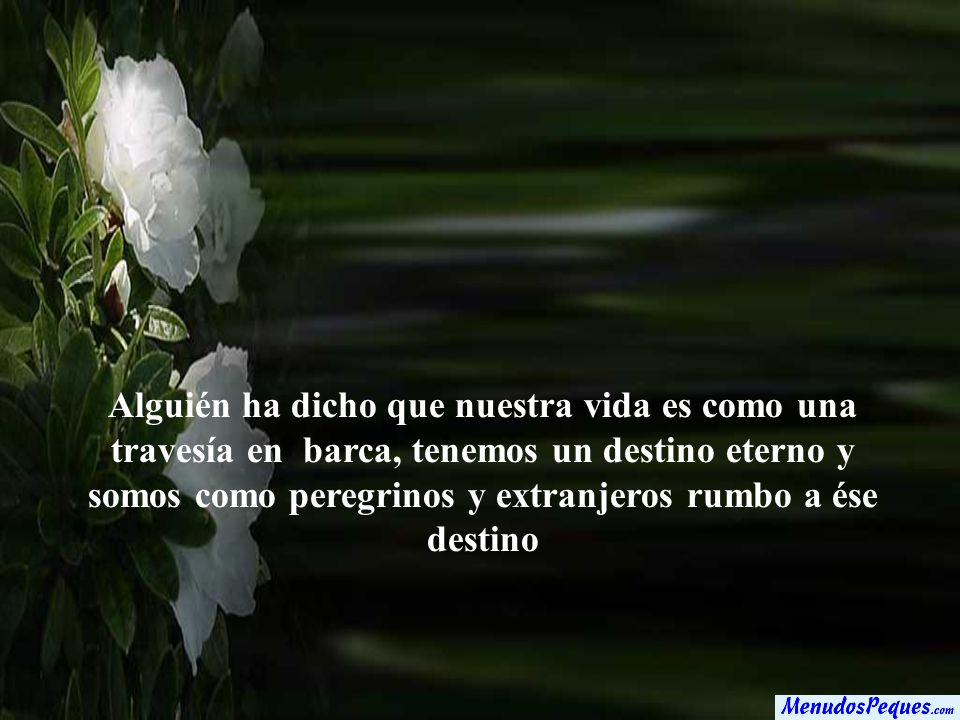 Alguién ha dicho que nuestra vida es como una travesía en barca, tenemos un destino eterno y somos como peregrinos y extranjeros rumbo a ése destino