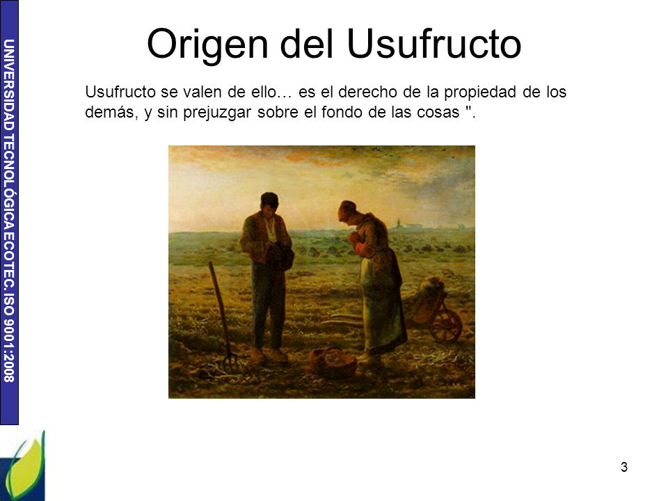 Origen del Usufructo Usufructo se valen de ello… es el derecho de la propiedad de los demás, y sin prejuzgar sobre el fondo de las cosas .