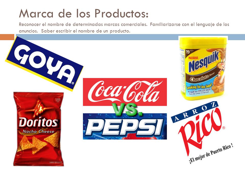 Marca de los Productos: Reconocer el nombre de determinadas marcas comerciales.