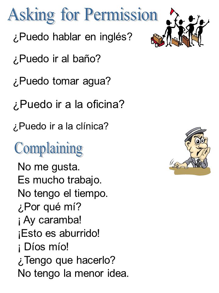 Asking for Permission Complaining ¿Puedo ir a la oficina