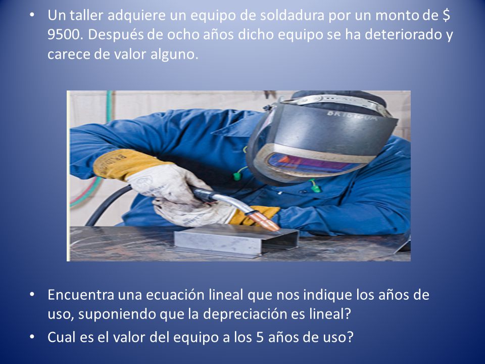 Un taller adquiere un equipo de soldadura por un monto de $ 9500