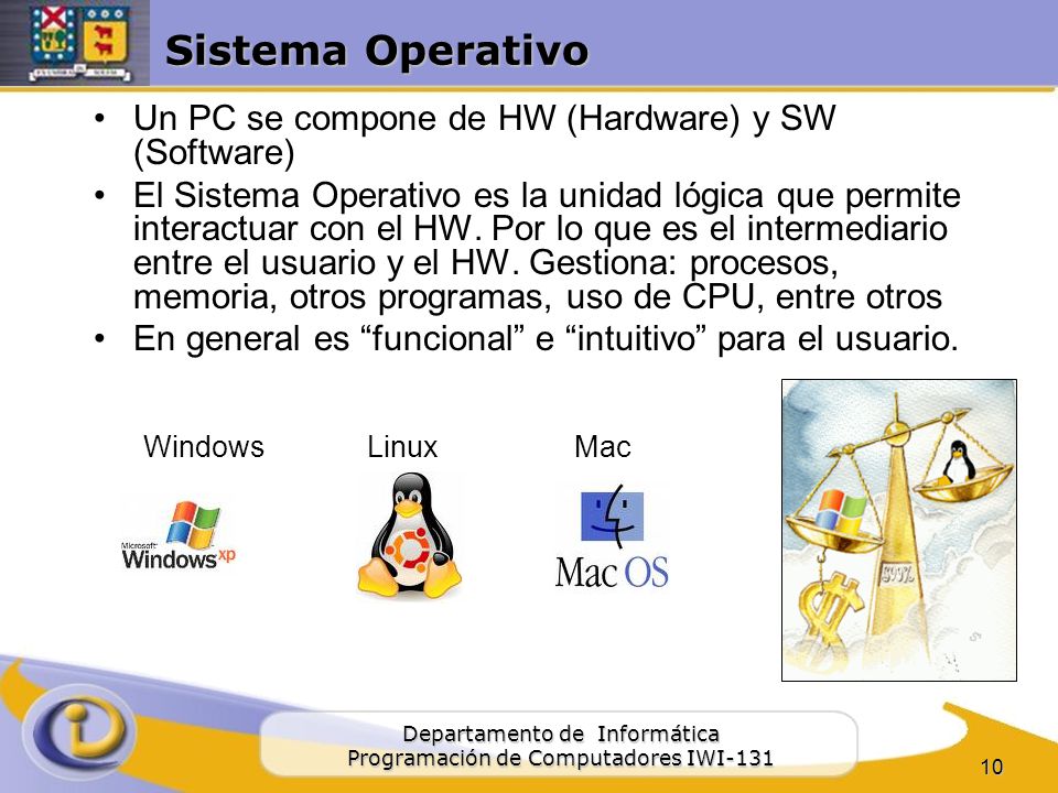 Sistema Operativo Un PC se compone de HW (Hardware) y SW (Software)