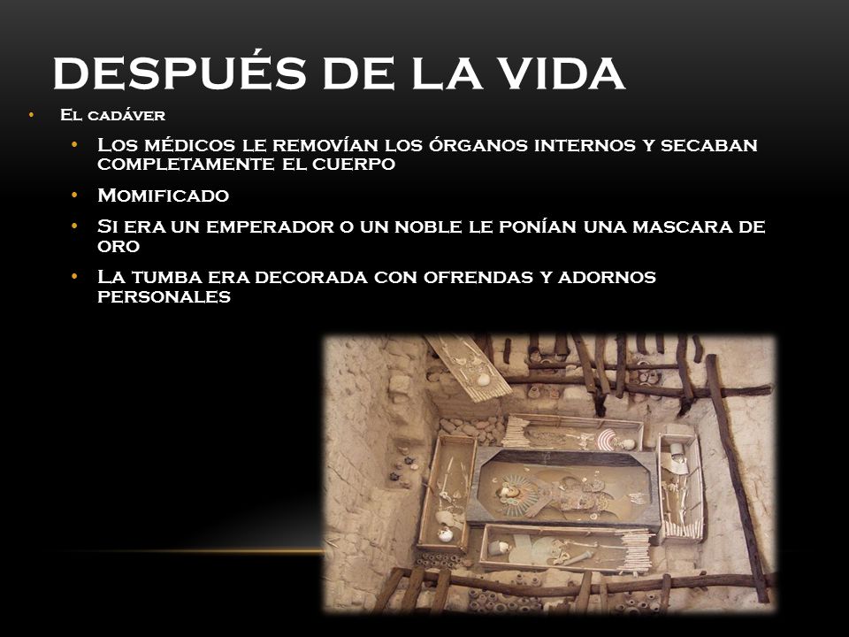 Después de la vida El cadáver. Los médicos le removían los órganos internos y secaban completamente el cuerpo.