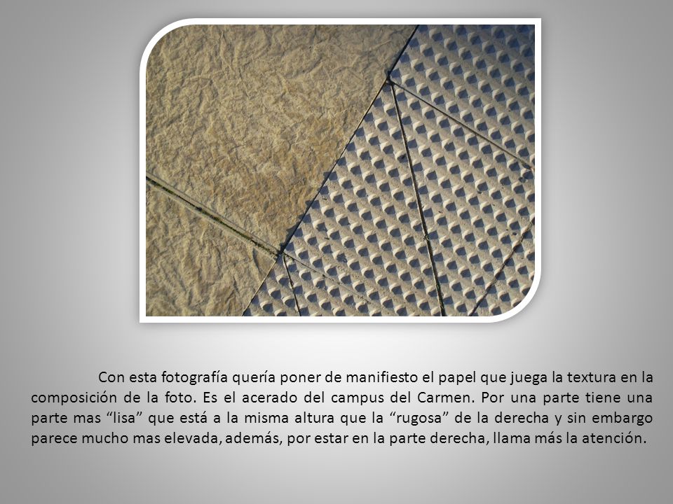Con esta fotografía quería poner de manifiesto el papel que juega la textura en la composición de la foto.