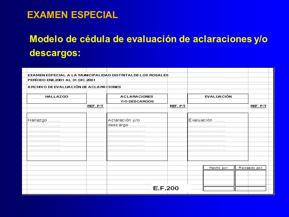 EXAMEN ESPECIAL Modelo de cédula de evaluación de aclaraciones y/o descargos: