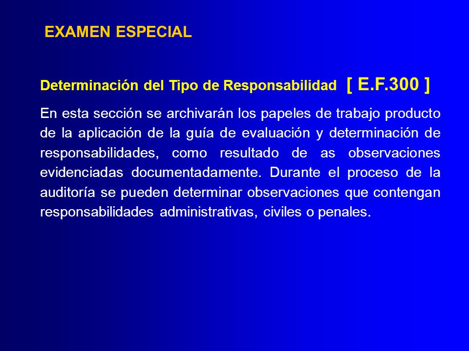 EXAMEN ESPECIAL Determinación del Tipo de Responsabilidad [ E.F.300 ]