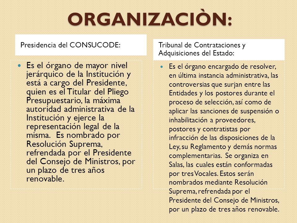 ORGANIZACIÒN: Presidencia del CONSUCODE: Tribunal de Contrataciones y Adquisiciones del Estado: