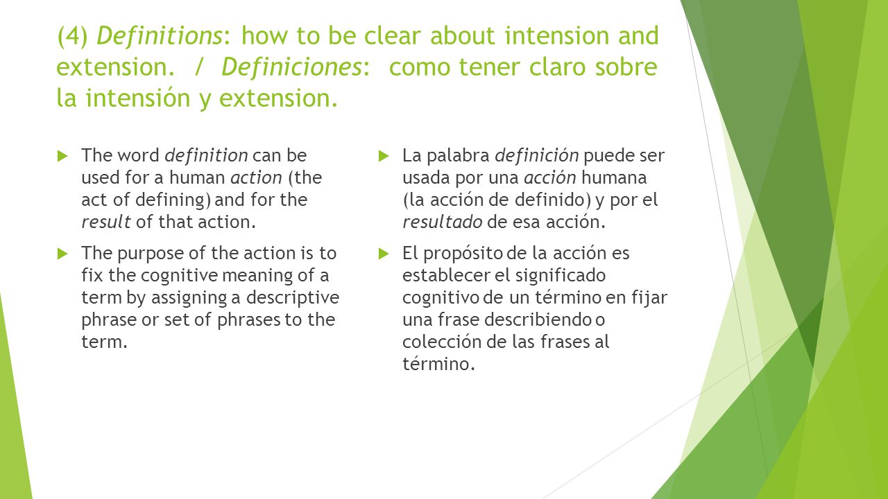 (4) Definitions: how to be clear about intension and extension