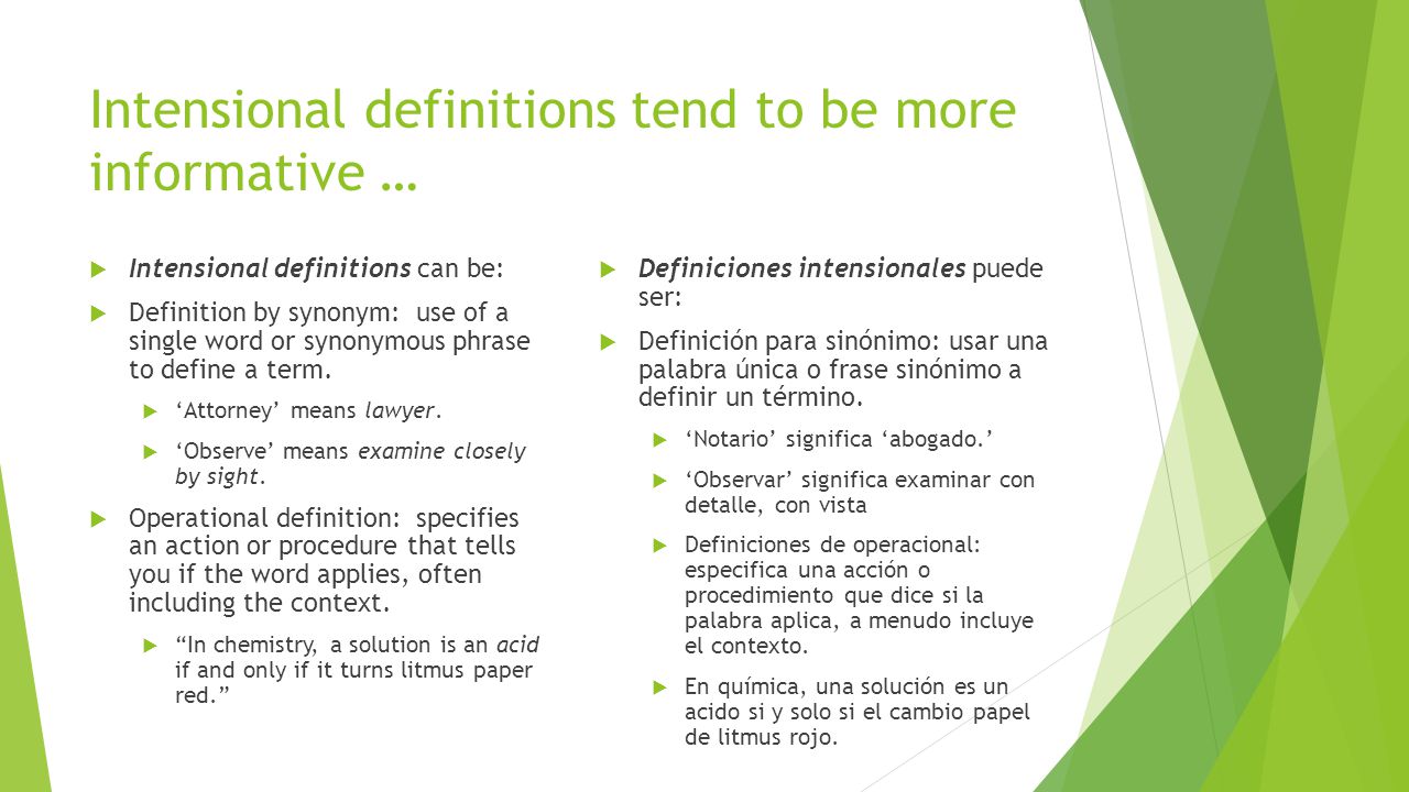 Intensional definitions tend to be more informative …