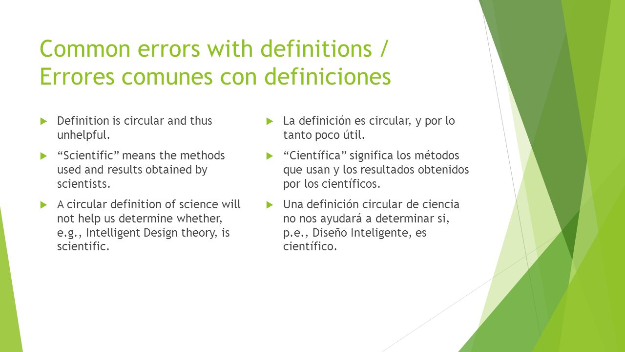 Common errors with definitions / Errores comunes con definiciones