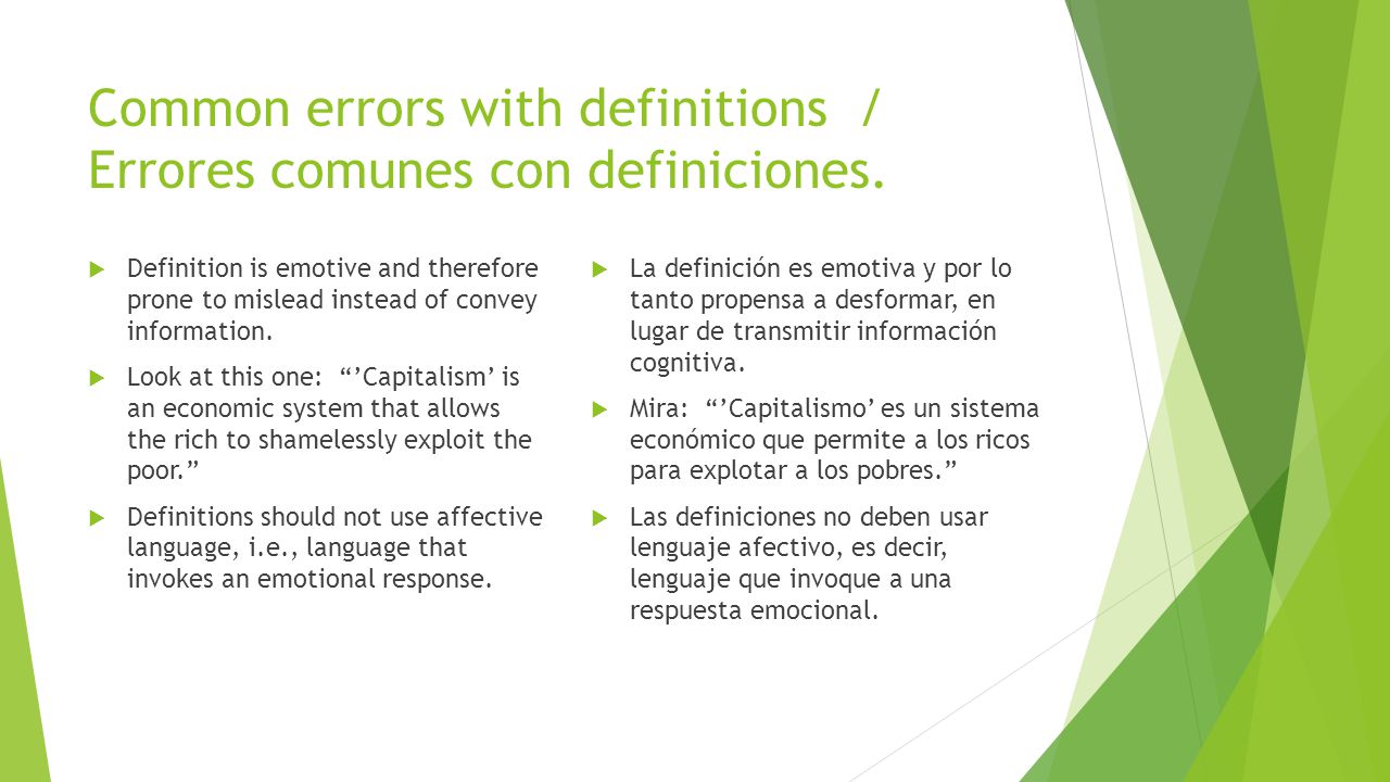 Common errors with definitions / Errores comunes con definiciones.