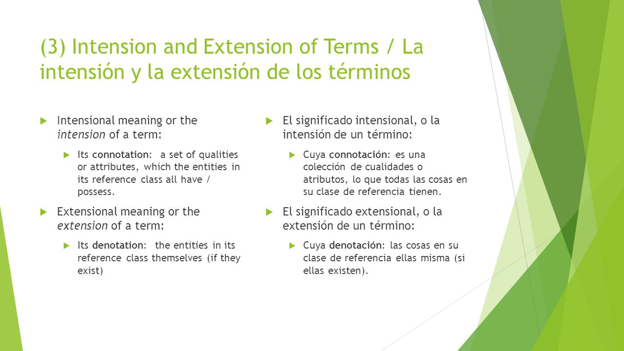 (3) Intension and Extension of Terms / La intensión y la extensión de los términos