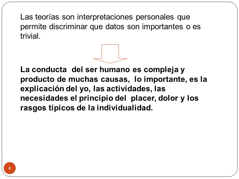 Las teorías son interpretaciones personales que permite discriminar que datos son importantes o es trivial.