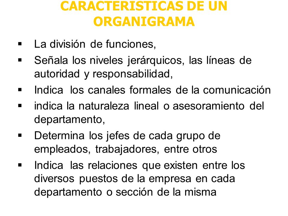 CARACTERÍSTICAS DE UN ORGANIGRAMA