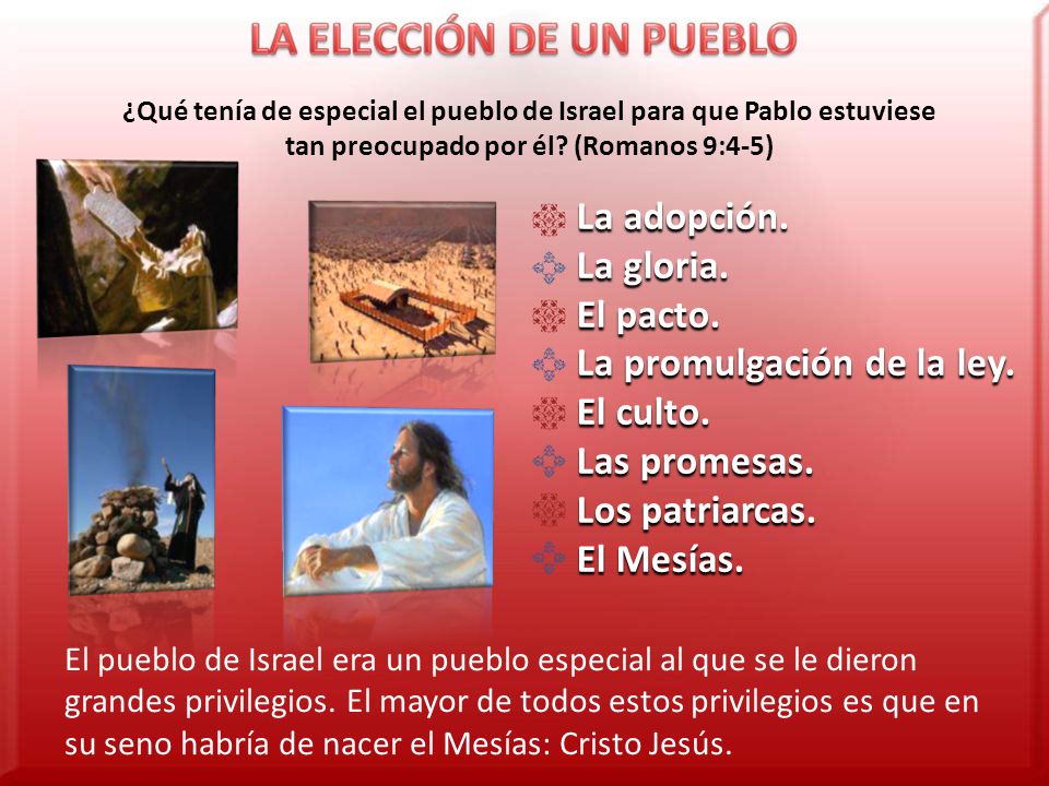 La promulgación de la ley. El culto. Las promesas. Los patriarcas.