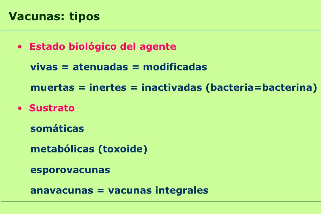 Vacunas: tipos Estado biológico del agente