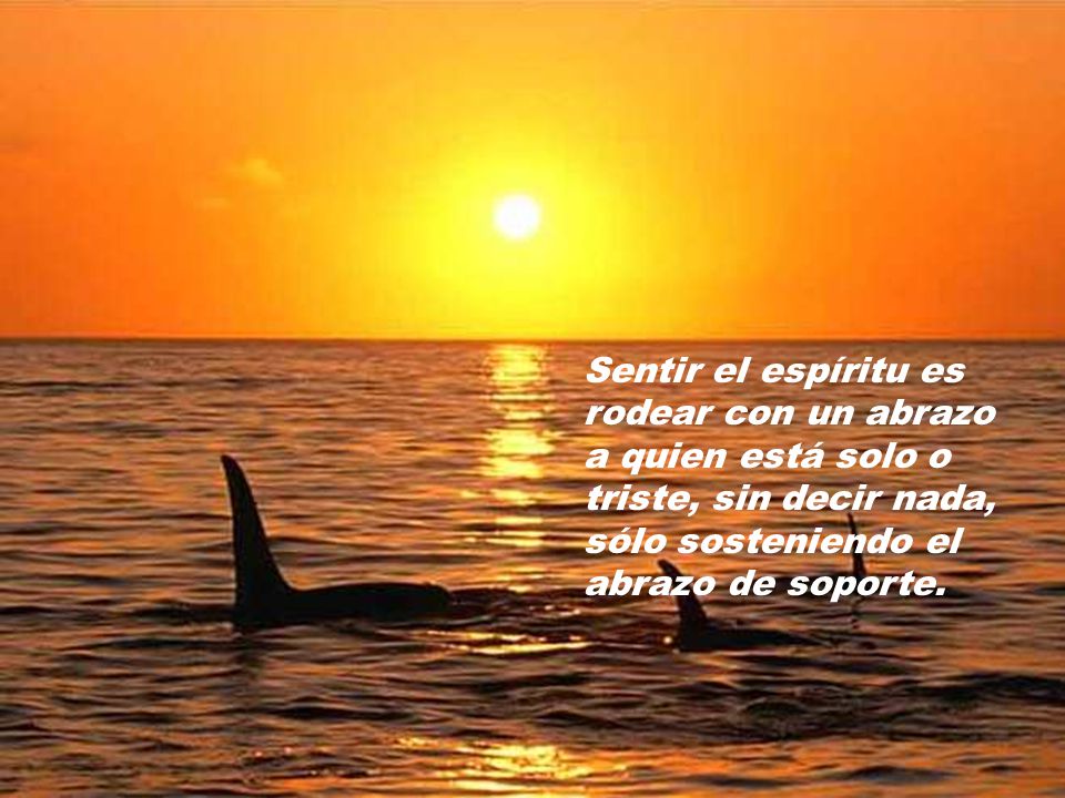 Sentir el espíritu es rodear con un abrazo. a quien está solo o. triste, sin decir nada, sólo sosteniendo el.