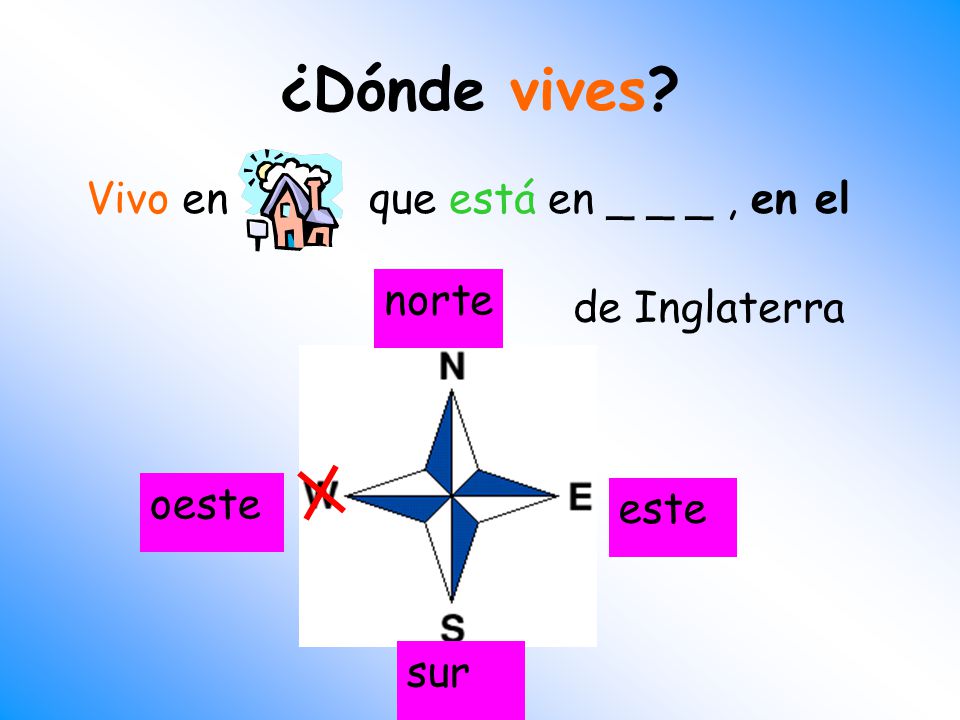 ¿Dónde vives Vivo en que está en _ _ _ , en el norte de Inglaterra