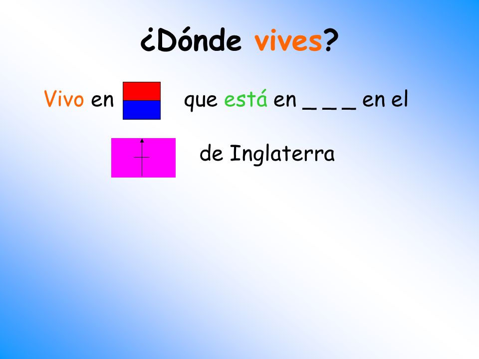 ¿Dónde vives Vivo en que está en _ _ _ en el de Inglaterra