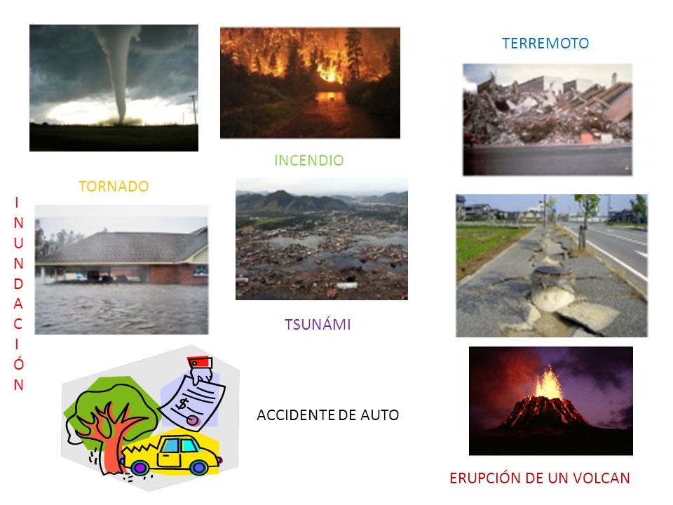 TERREMOTO INCENDIO TORNADO INUNDACI Ó N TSUNÁMI ACCIDENTE DE AUTO ERUPCIÓN DE UN VOLCAN
