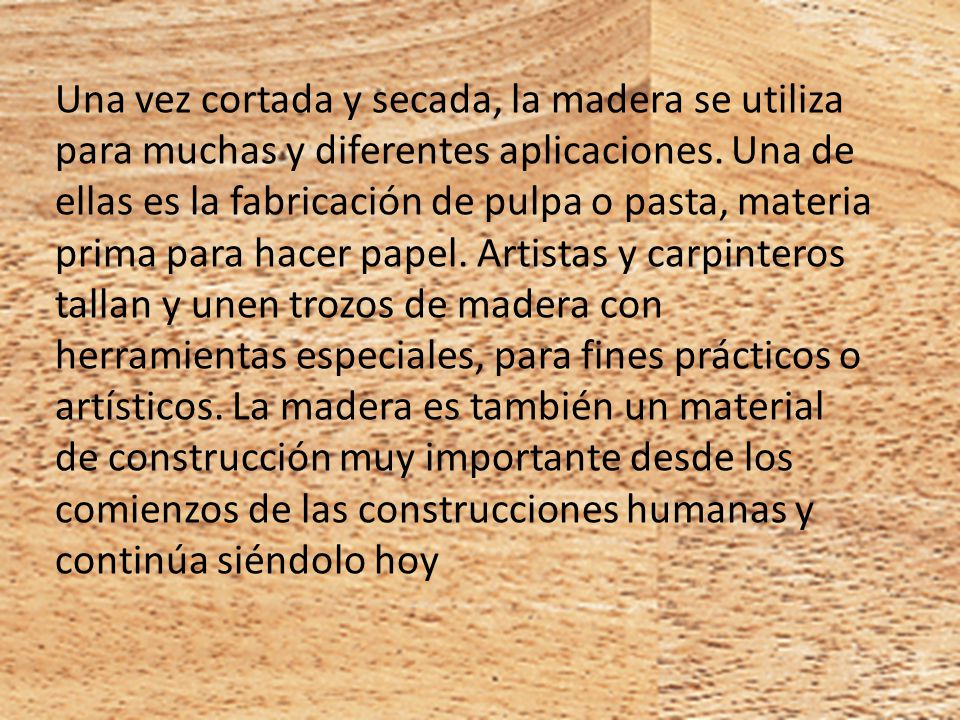 Una vez cortada y secada, la madera se utiliza para muchas y diferentes aplicaciones.
