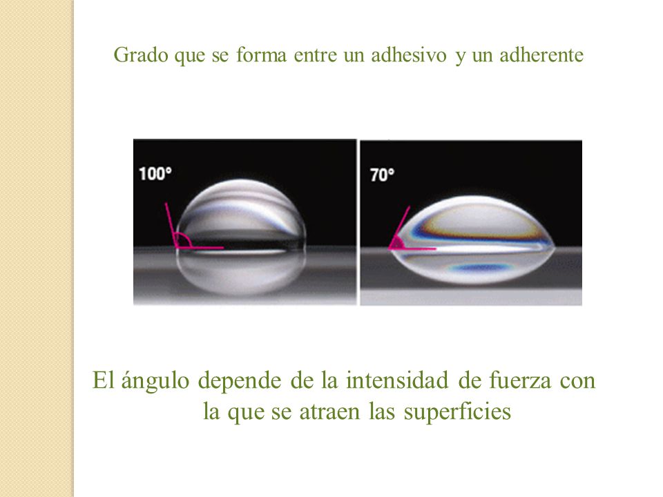 Grado que se forma entre un adhesivo y un adherente
