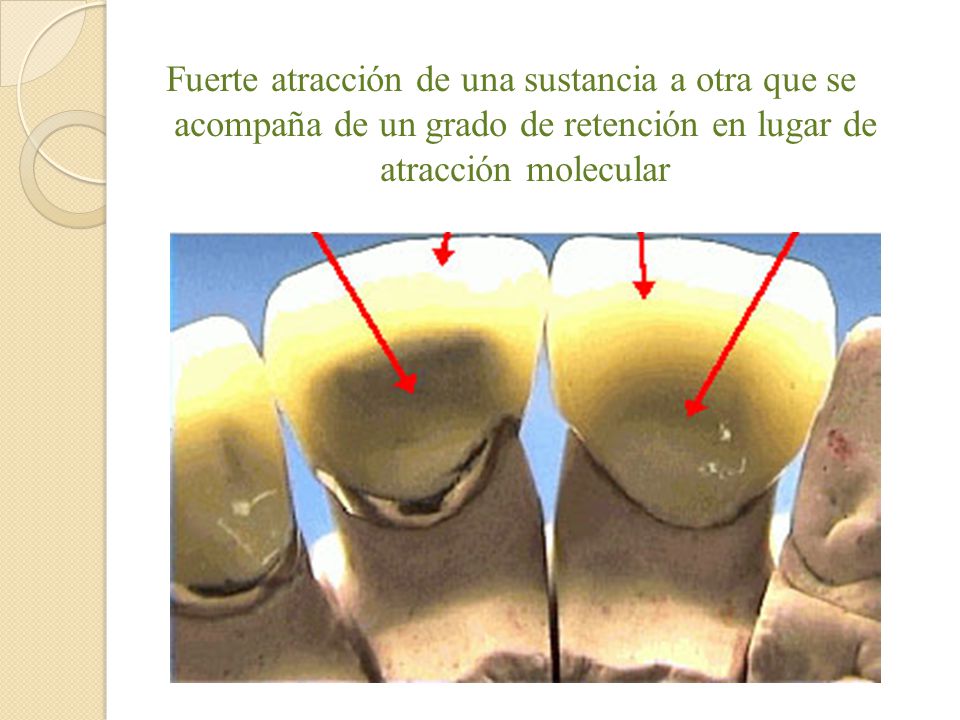 Fuerte atracción de una sustancia a otra que se acompaña de un grado de retención en lugar de atracción molecular