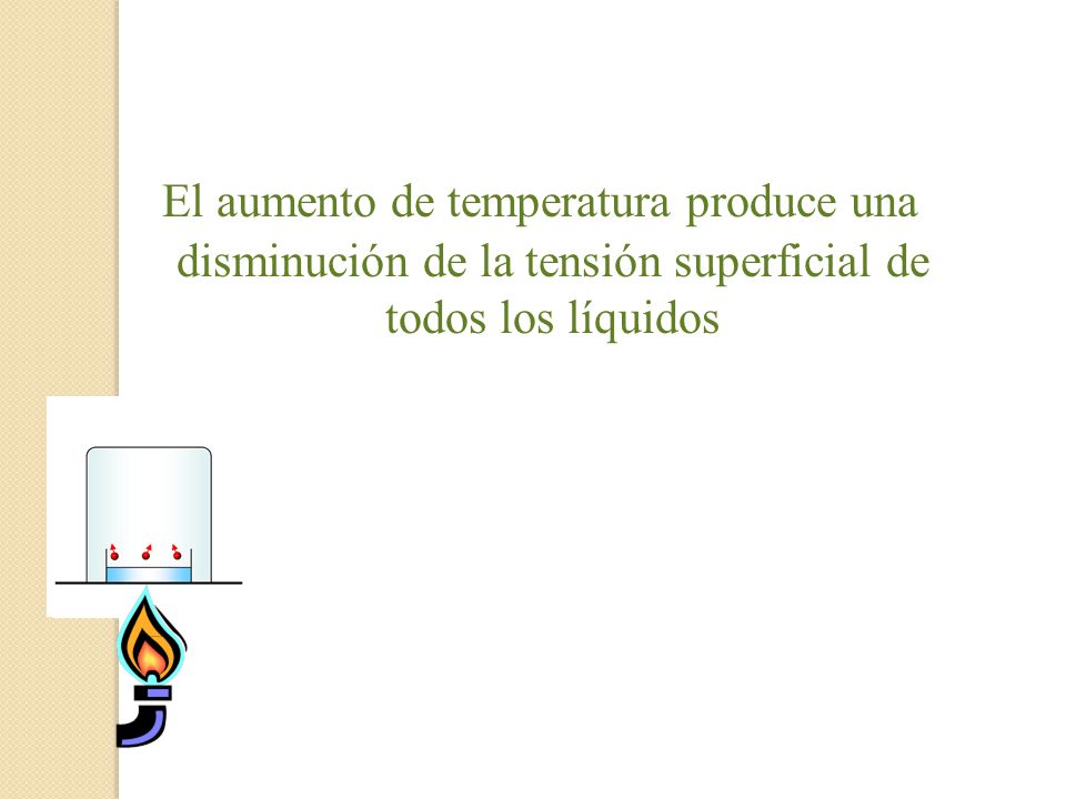 El aumento de temperatura produce una disminución de la tensión superficial de todos los líquidos