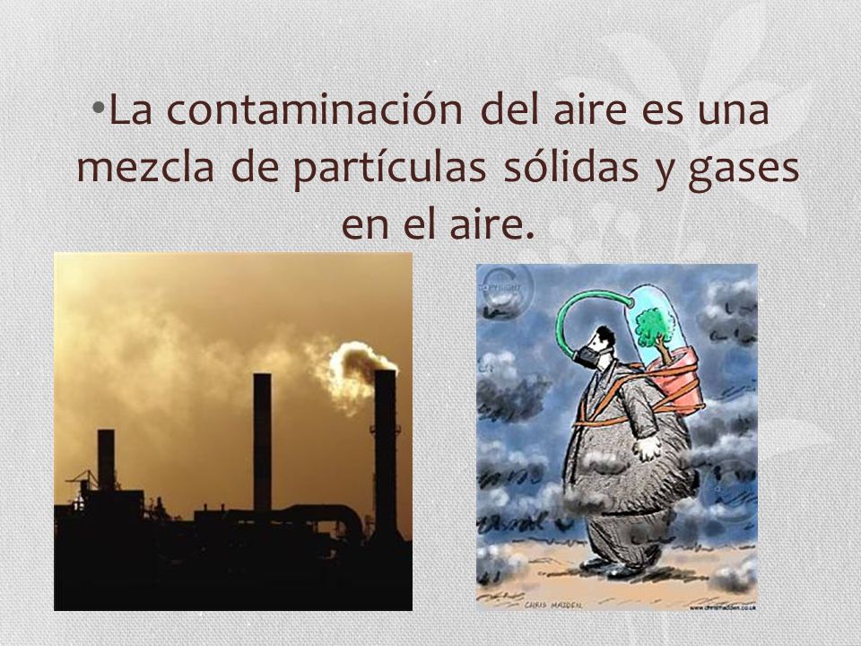 La contaminación del aire es una mezcla de partículas sólidas y gases en el aire.