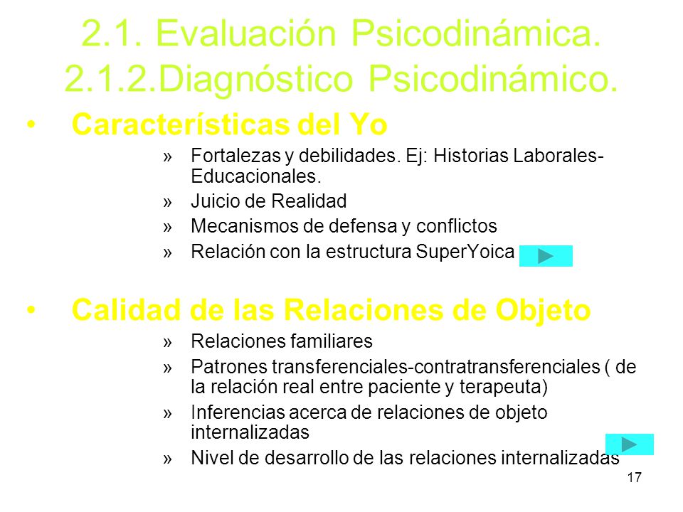 2.1. Evaluación Psicodinámica Diagnóstico Psicodinámico.