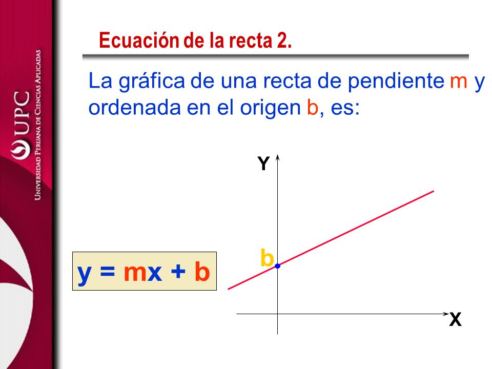 y = mx + b b Ecuación de la recta 2.