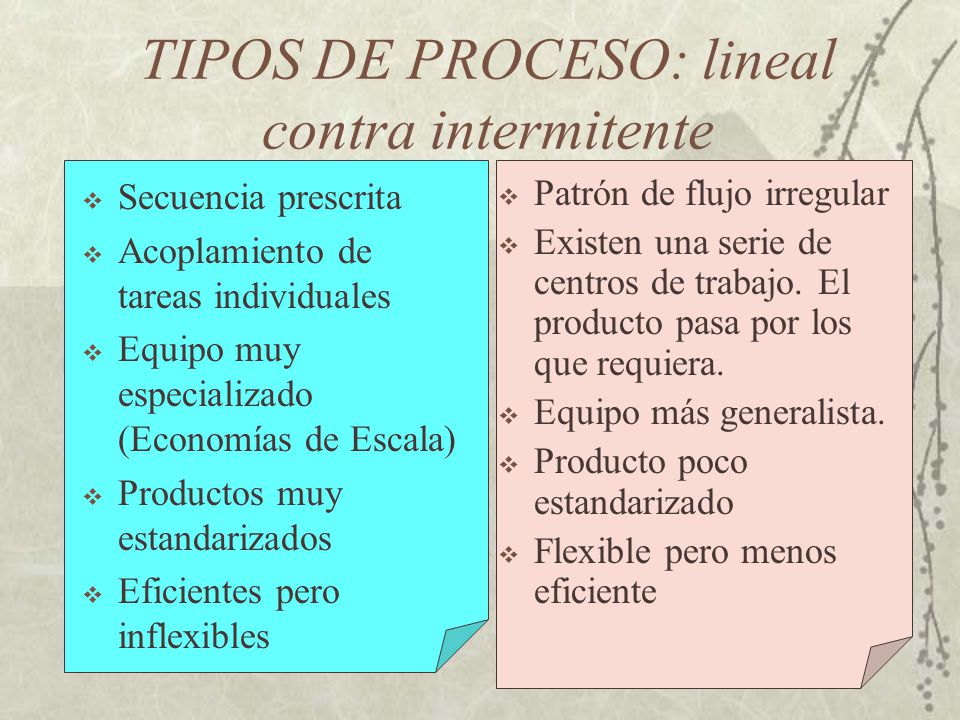TIPOS DE PROCESO: lineal contra intermitente